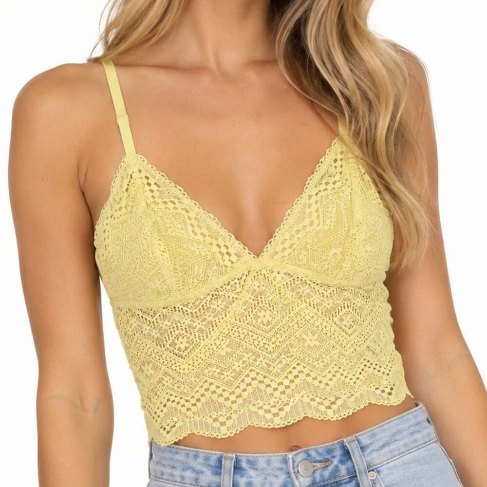 Auden Yellow Lace Crochet Longline Bralette Crop Top